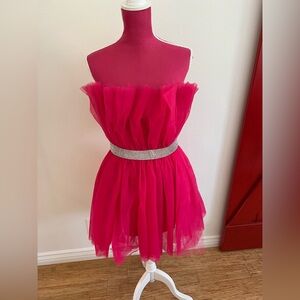 Betsey Johnson Bling Hot Pink Tulle Celebration Dress, size Large.